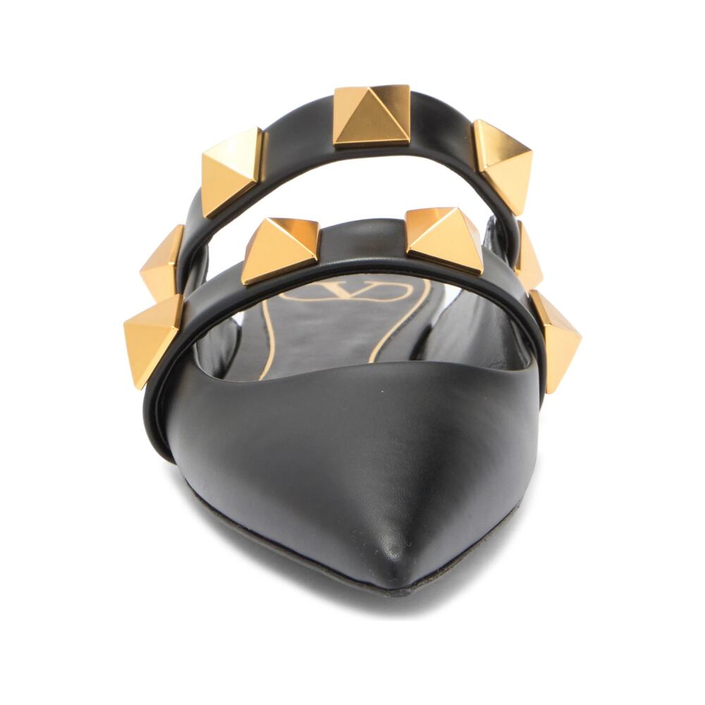 Valentino Garavani Black Roman Stud Flat Leather Mules Gold 36 - Picture 4 of 7